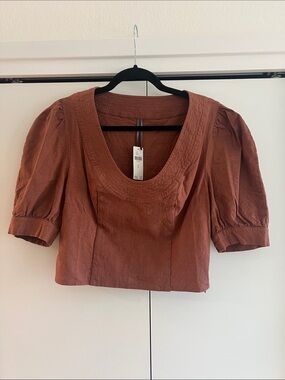 Anthropologie Cropped Puff-Sleeve Top in Rust
